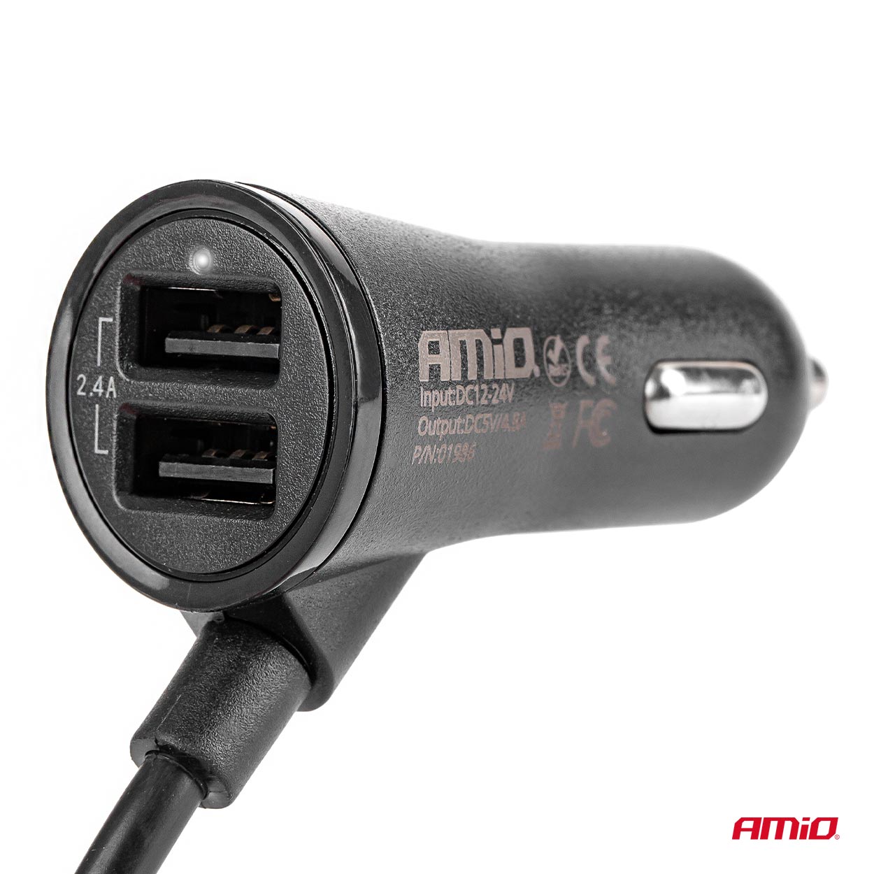 USB-biloplader med 1,5 meter kabel