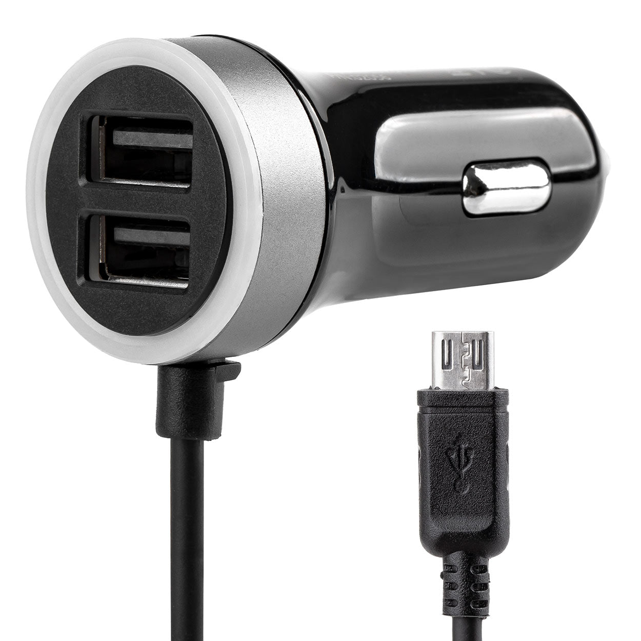 USB-billader til bil med microUSB og to USB-porte