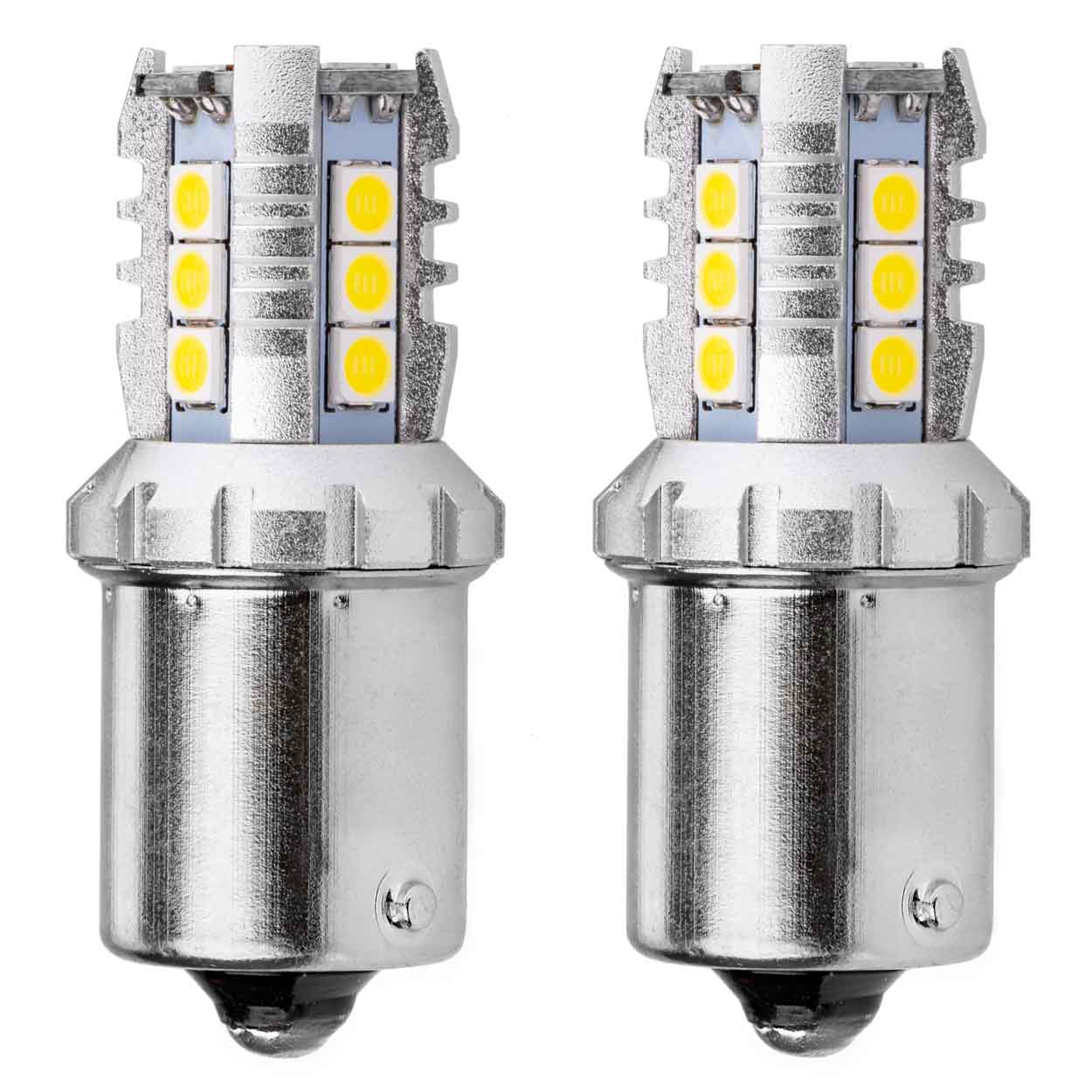 LED-pærer med BA15S/P21W-sokkel og hvidt 6000K lys