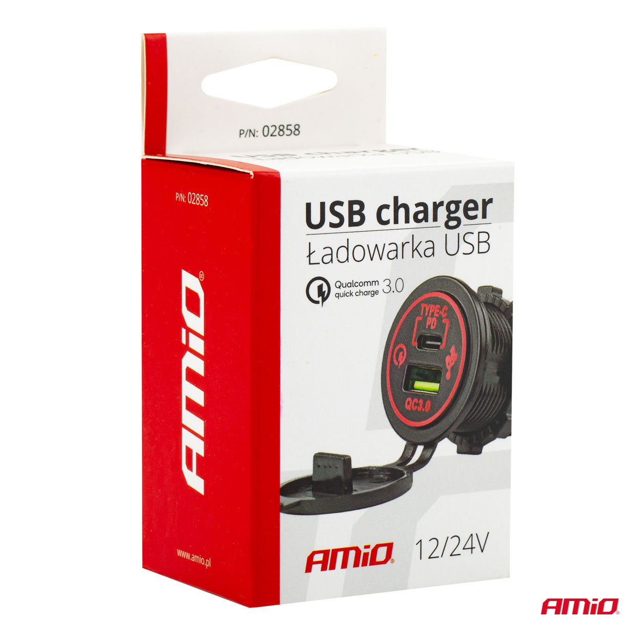 USB-oplader med rød belysning