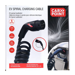 Carpoint спирален кабел за зареждане за електромобили Type 2 към Type 2, 32 A, 3-фазен, 6 метра 