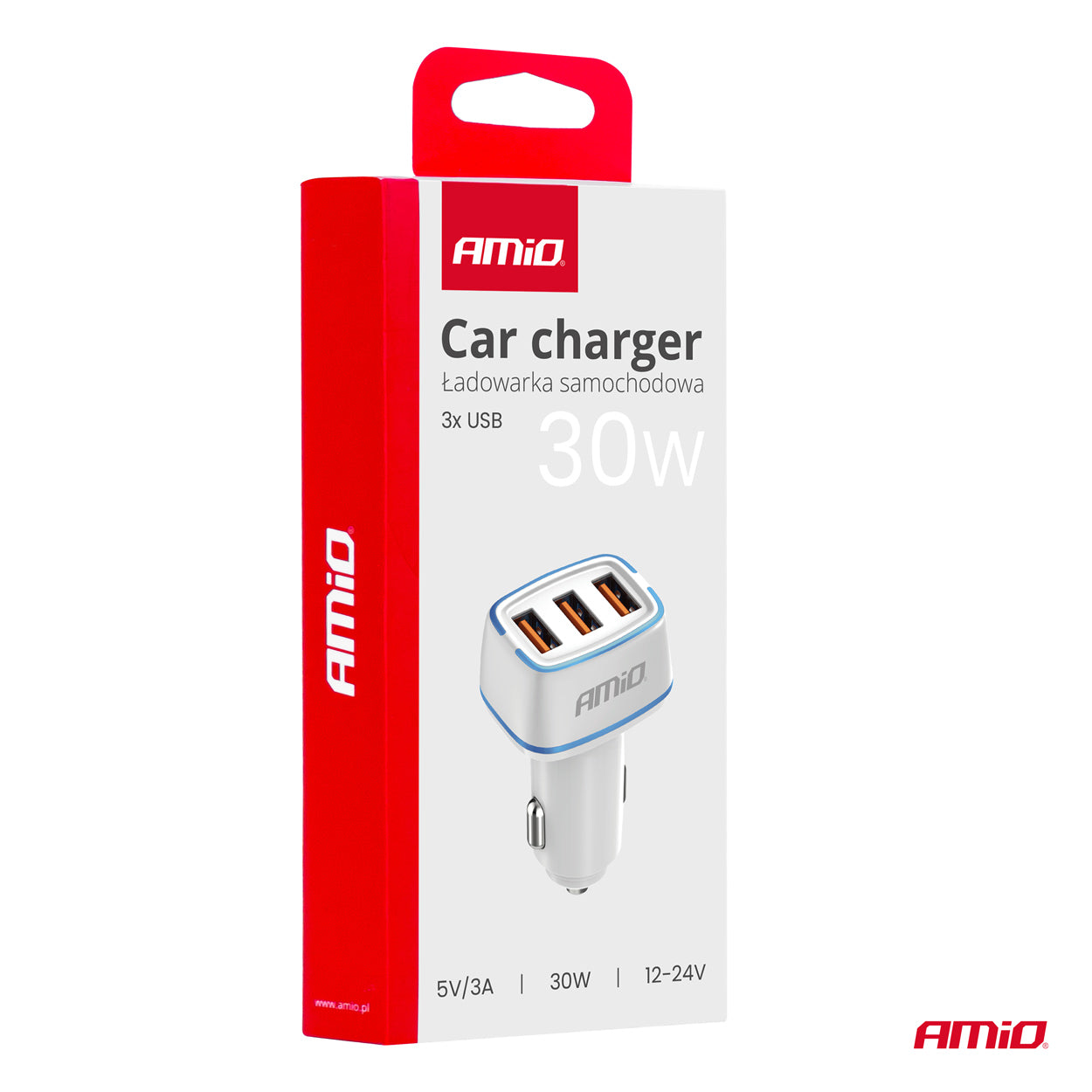 USB-billader med 30 W effekt og tre USB-A-porte