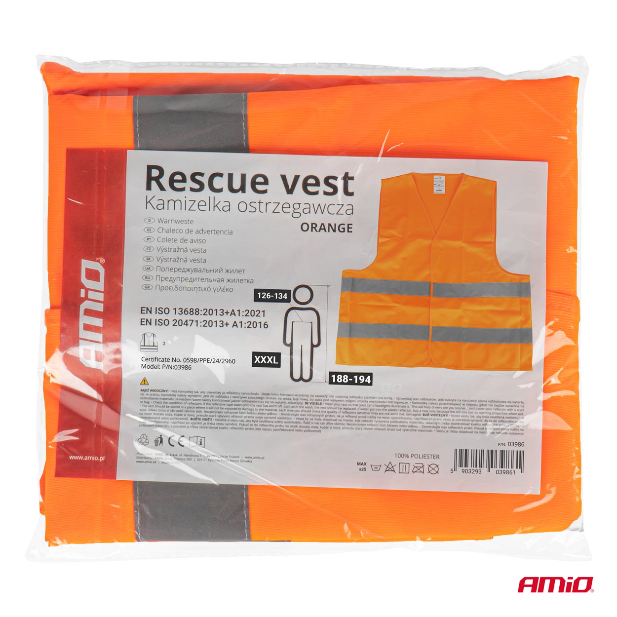 Orange refleksvest i størrelse XXXL