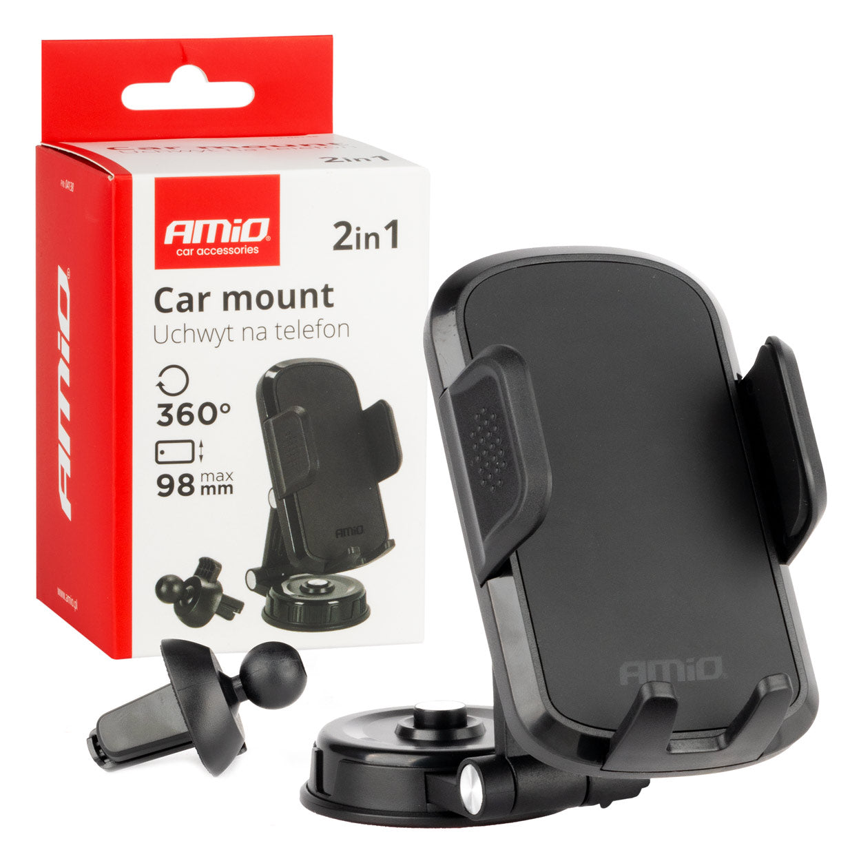 360° mobilholder monteret i bilens instrumentbord eller ventilationsrist