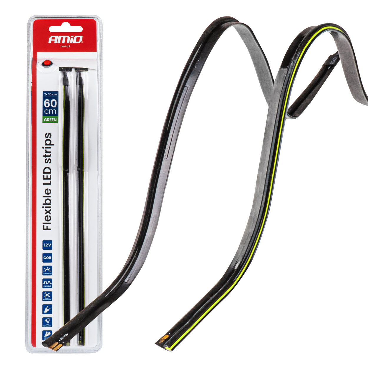 Fleksible grønne LED-sidestrips på 2 x 30 cm til 12 V