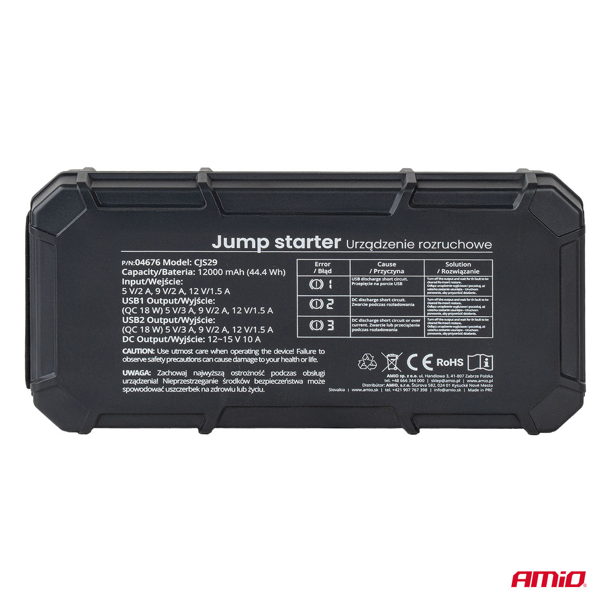 Bærbar 12 V jump starter med USB-opladning