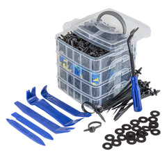 Sæt med karossericlips, monteringsstifter og værktøj