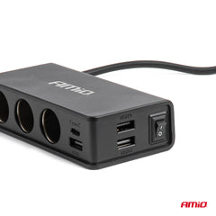 Forlængerfatning med 3 USB-A-porte og 1 USB-C-port