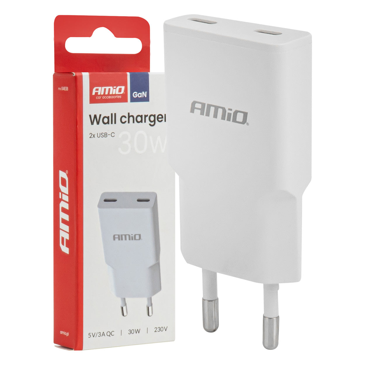 Vægoplader med 30 W GaN og 2 x USB-C
