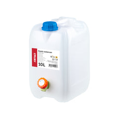 Hvid vanddunk på 10 liter i HDPE-plast med hane