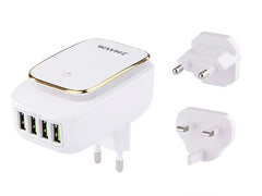 Пътническо зарядно WAYME с 4 USB-A, LED светлина и щепсели за EU, UK и USA
