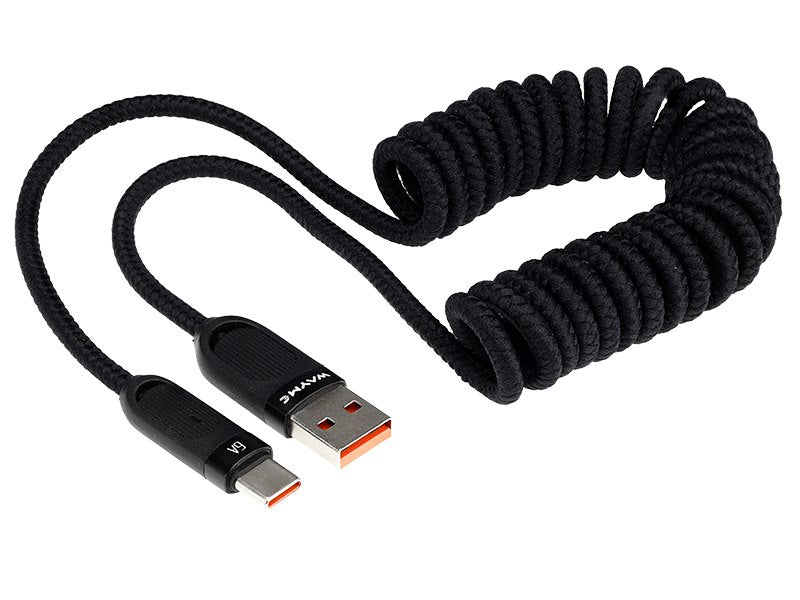 WAYME USB-C кабел за зареждане със спираловиден дизайн в черно, 50–180 см