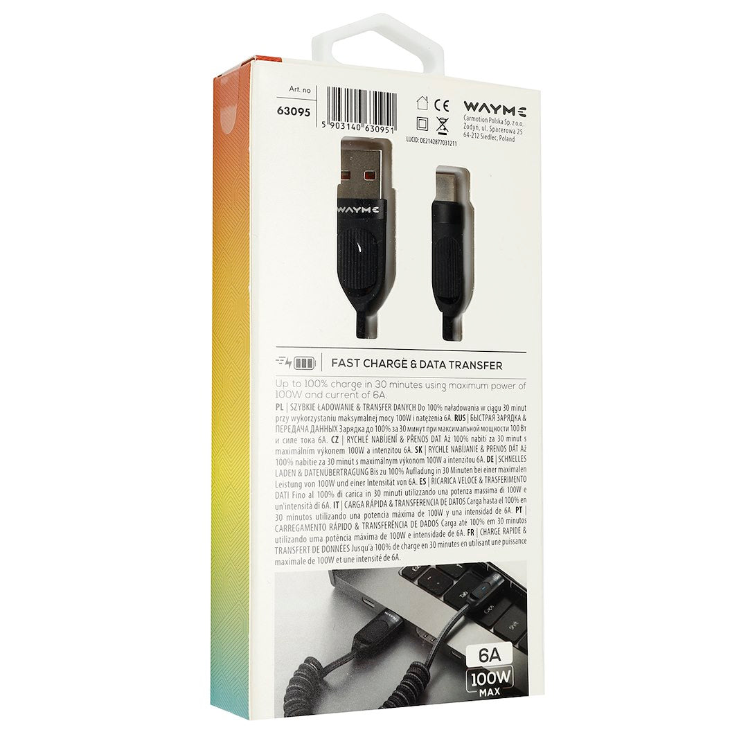 Плетен USB-C кабел за зареждане и синхронизиране с мощност до 100W