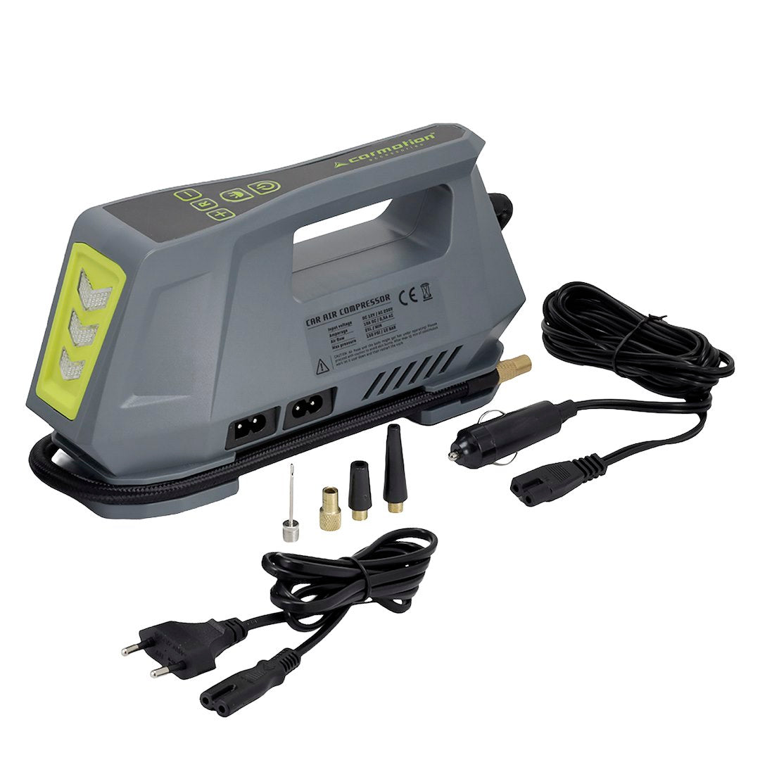 Въздушен компресор 12V и 230V от CARMOTION с дигитален манометър и LED светлина