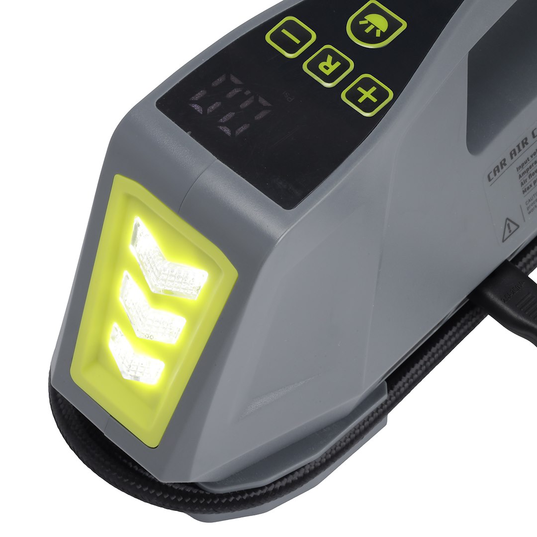 Компактен въздушен компресор за 12V и 230V с LED фенерче