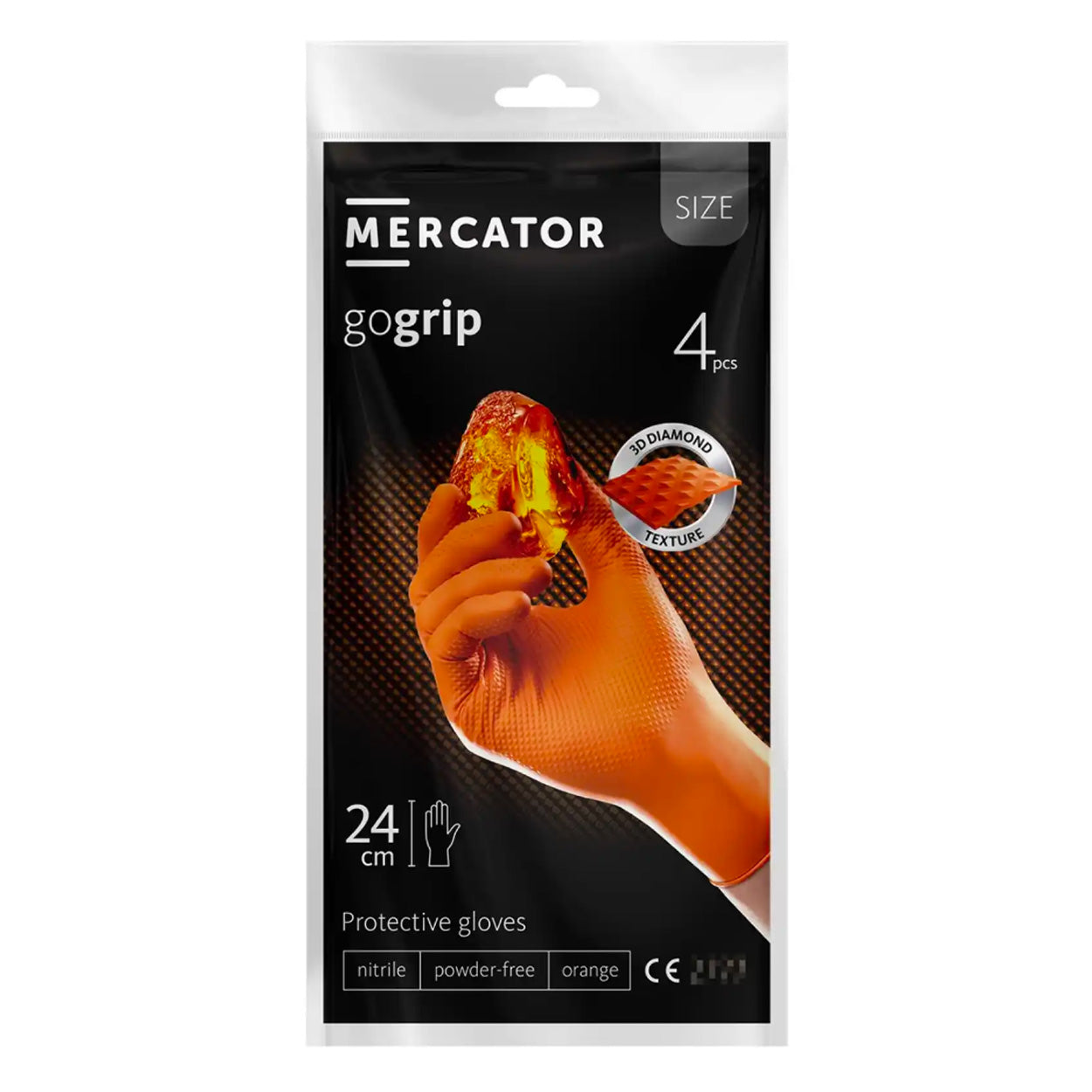 Mercator GoGrip orange nitrilhandsker, størrelse L, 4 stk.