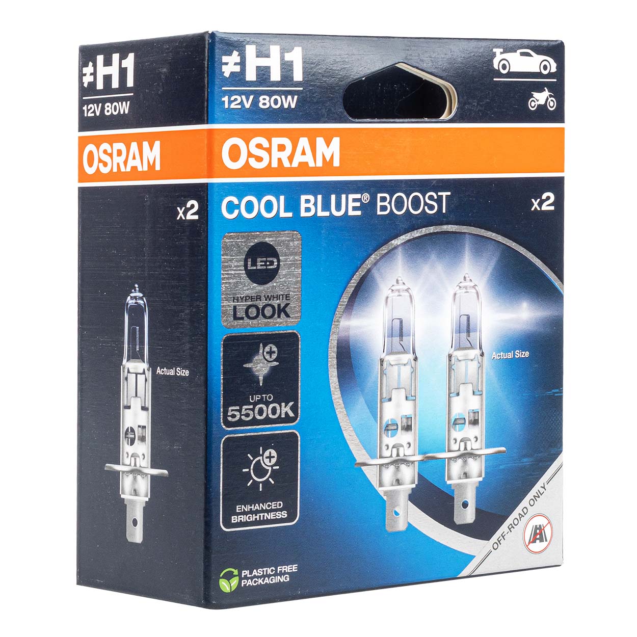 Osram H1 халогенни крушки 12V 55W P14,5s Cool Blue Boost 5500K, 2 бр.