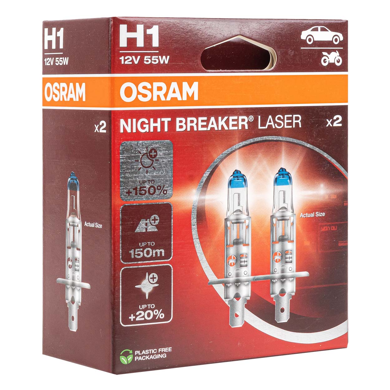 Osram H1 Night Breaker Unlimited halogenpærer 12 V 55 W, 2 stk.