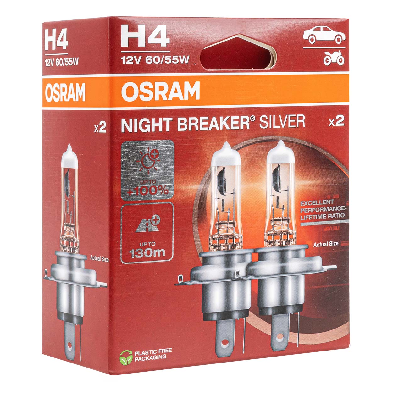 Osram H4 Night Breaker Silver halogenpærer 12V, 2 stk.
