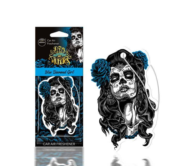 Flerfarvet Dia de los Muertos Blue Diamond Girl bilduft i cellulose