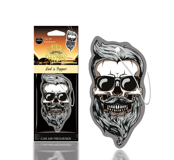 Ароматизатор за кола с Dia de los Muertos Skull дизайн и аромат Oud & Pepper