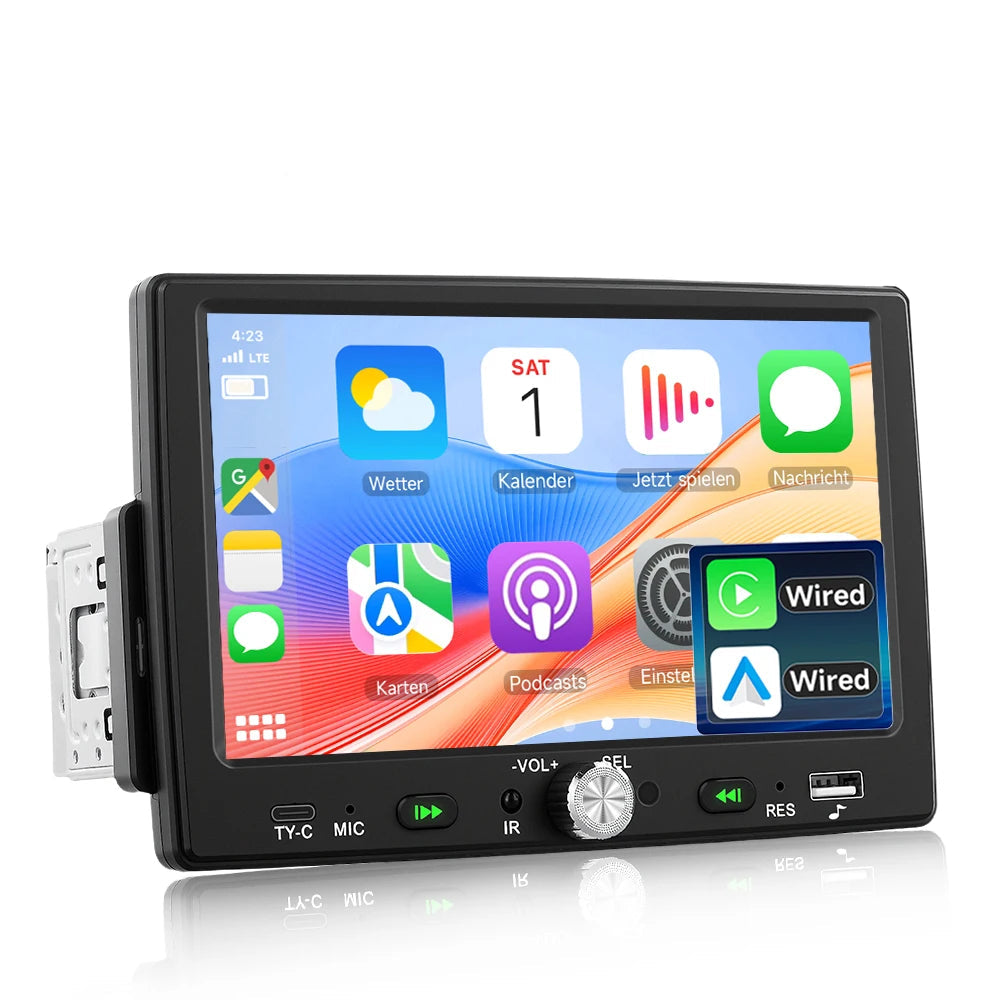 7" 1 DIN автомобилно радио с Apple CarPlay и Android Auto – Bluetooth 5.0, сензорен екран и USB 