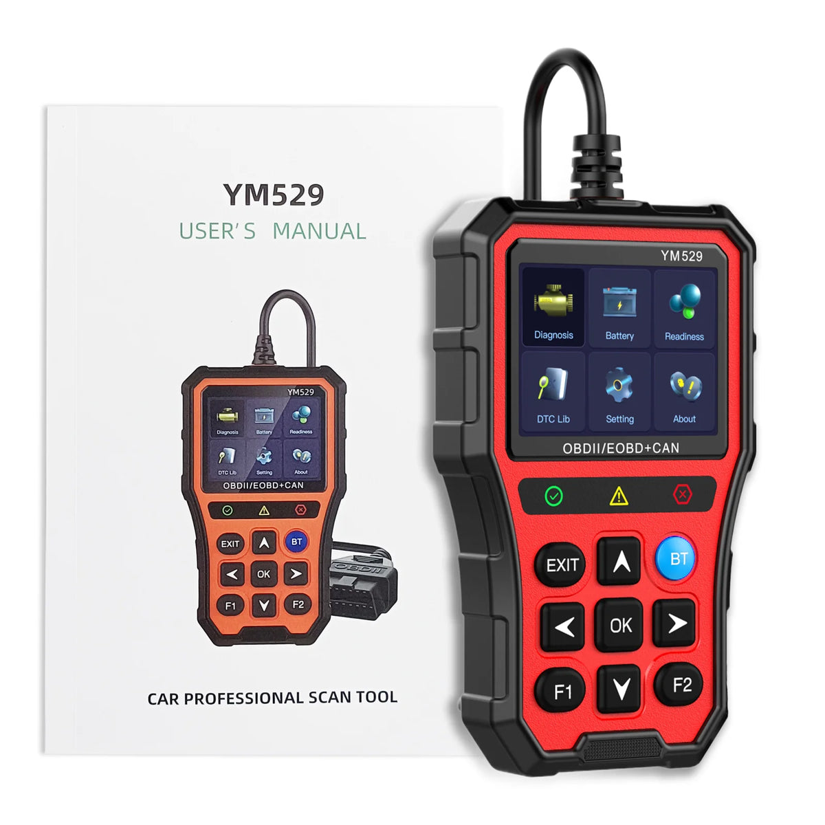 OBD2 четец за кодове за грешки YM529 – диагностичен тестер с Bluetooth и цветен дисплей 